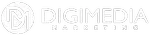 Logo de digimedia color blanco con fondo oscuro