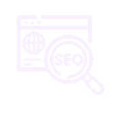 Ícono que contiene las siglas SEO dentro de una lupa por delante de una pantalla y representa los resultados de una búsqueda web