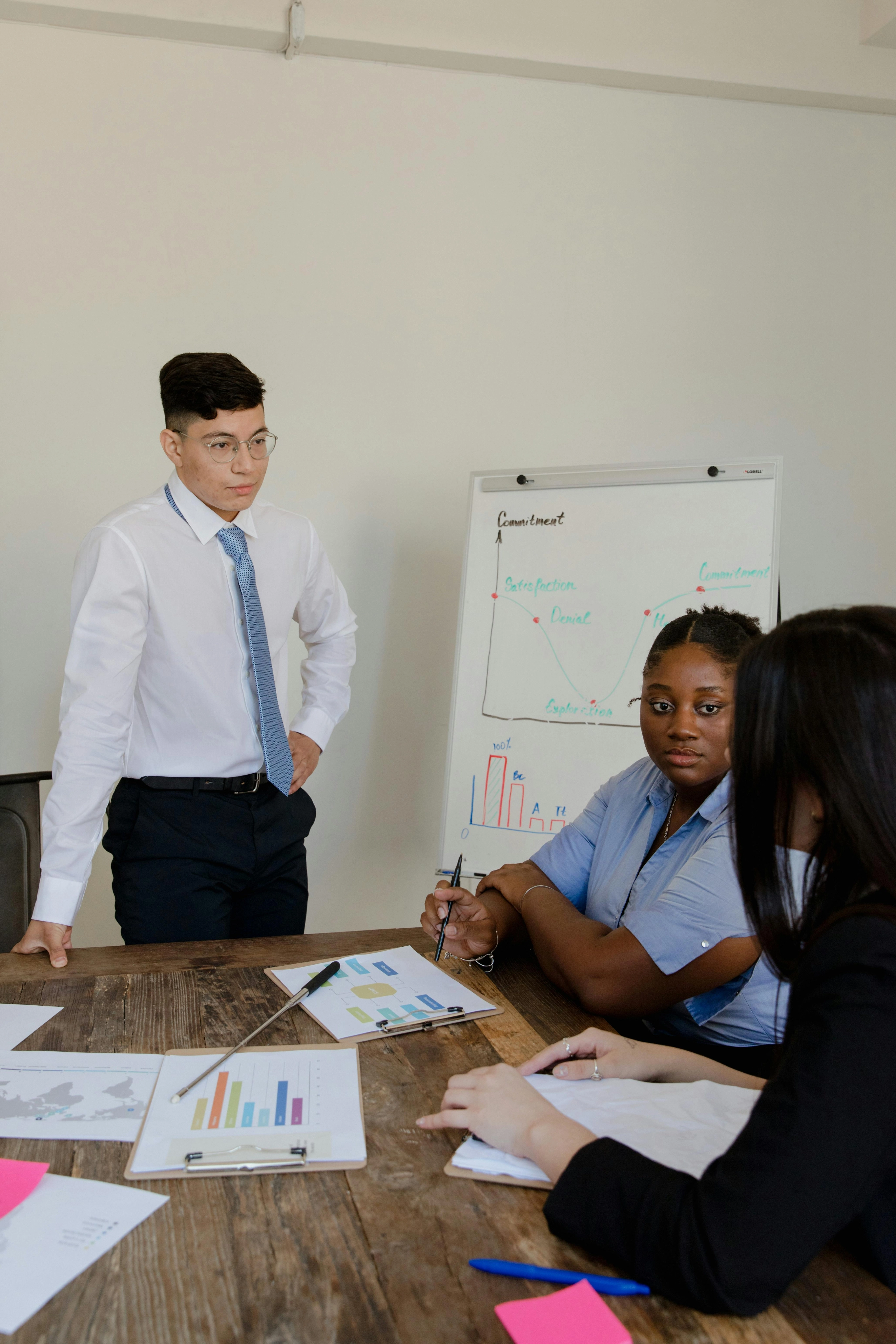 Equipo analizando métricas y gráficos en reunión de estrategia de marketing y gestión digital
